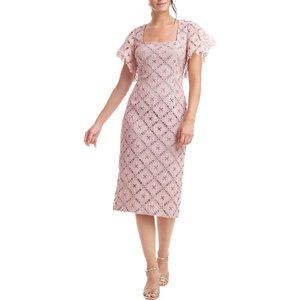 JS Collections Womens Dahlia Lace Overlay Calf Work Midi Dress in Pink